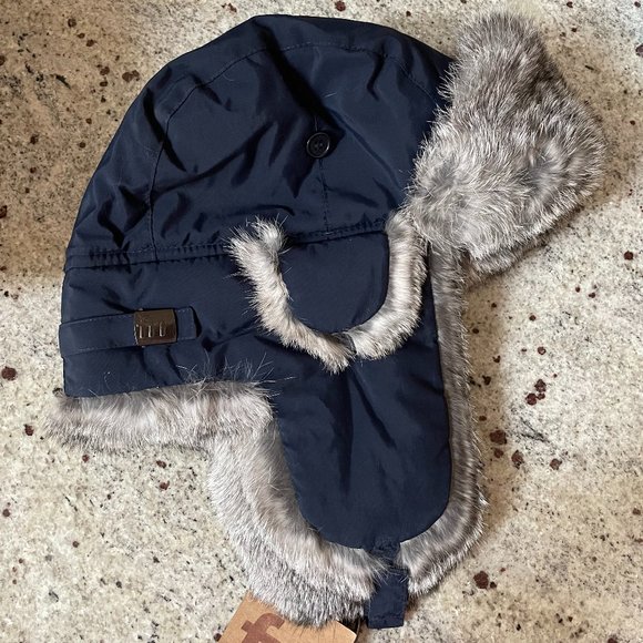 Navy Taslon Aviator with Grey Rabbit Fur